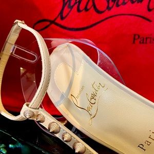 Christian Louboutin “Nosy Spikes 100”.  SIZE 9B/39, nude.